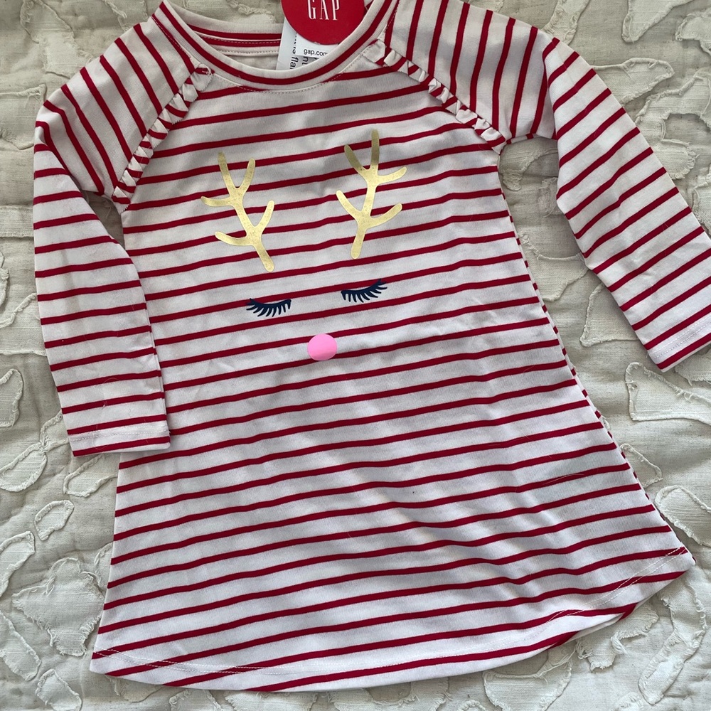 Gap reindeer/ Rudolph striped nightgown pajama